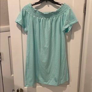 NWT! Teal Stripe Off Shoulder Slub Knit Dress